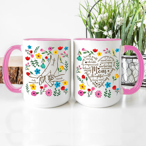 Gifts For Mother, Mom Thoughtful Awesome Sweet Love Holding Mom's Hand Flower, Personalized Coffee Mug, Gifts For Mother From Daughter Son, Ceramic Cup 11 15oz Cup, Gifts For Birthday