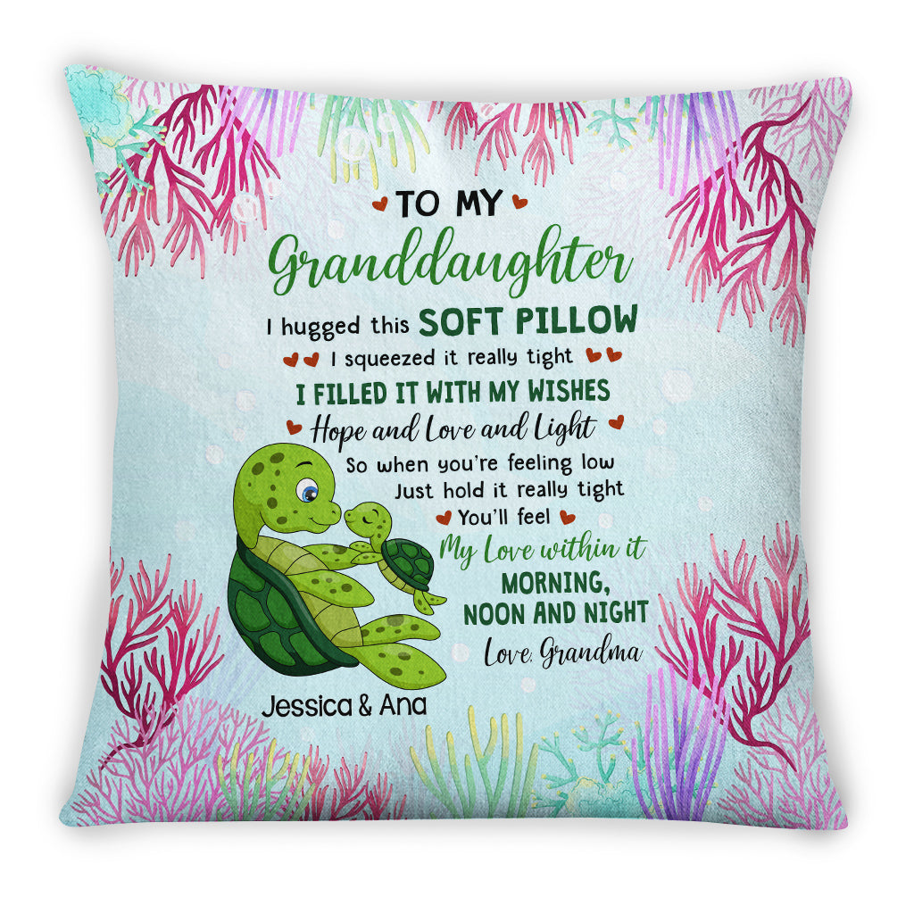 Personalized Square Pillow For Granddaughter From Grandma Gifts For Granddaughter I Hugged This Soft Pillow Sea Turtle Grandma Turtle Custom Name Double Sided Sofa Couch Cushion On Birthday