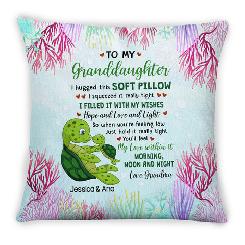 Personalized Square Pillow For Granddaughter From Grandma Gifts For Granddaughter I Hugged This Soft Pillow Sea Turtle Grandma Turtle Custom Name Double Sided Sofa Couch Cushion On Birthday