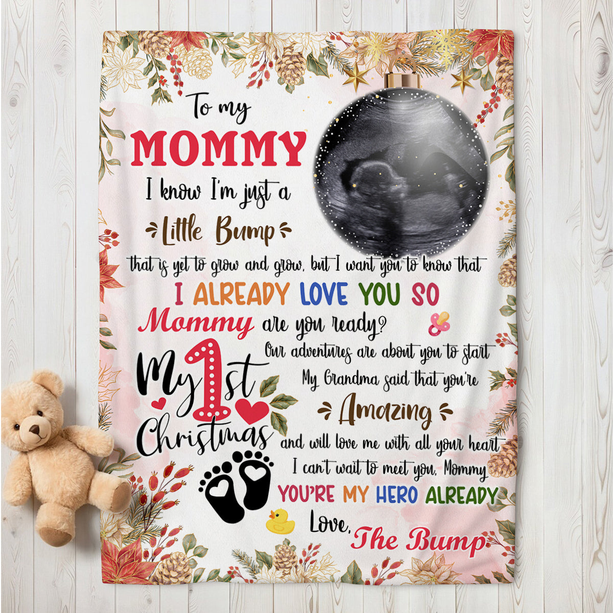 Mommy Are You Ready Baby Ultrasound With Ball Hanging Tree, First Christmas Sonogram Blanket, Expecting Mother Milestone, Holiday Keepsake, Personalized Photo Blanket, Gifts For Mom