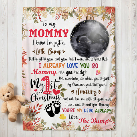 Mommy Are You Ready Baby Ultrasound With Ball Hanging Tree, First Christmas Sonogram Blanket, Expecting Mother Milestone, Holiday Keepsake, Personalized Photo Blanket, Gifts For Mom