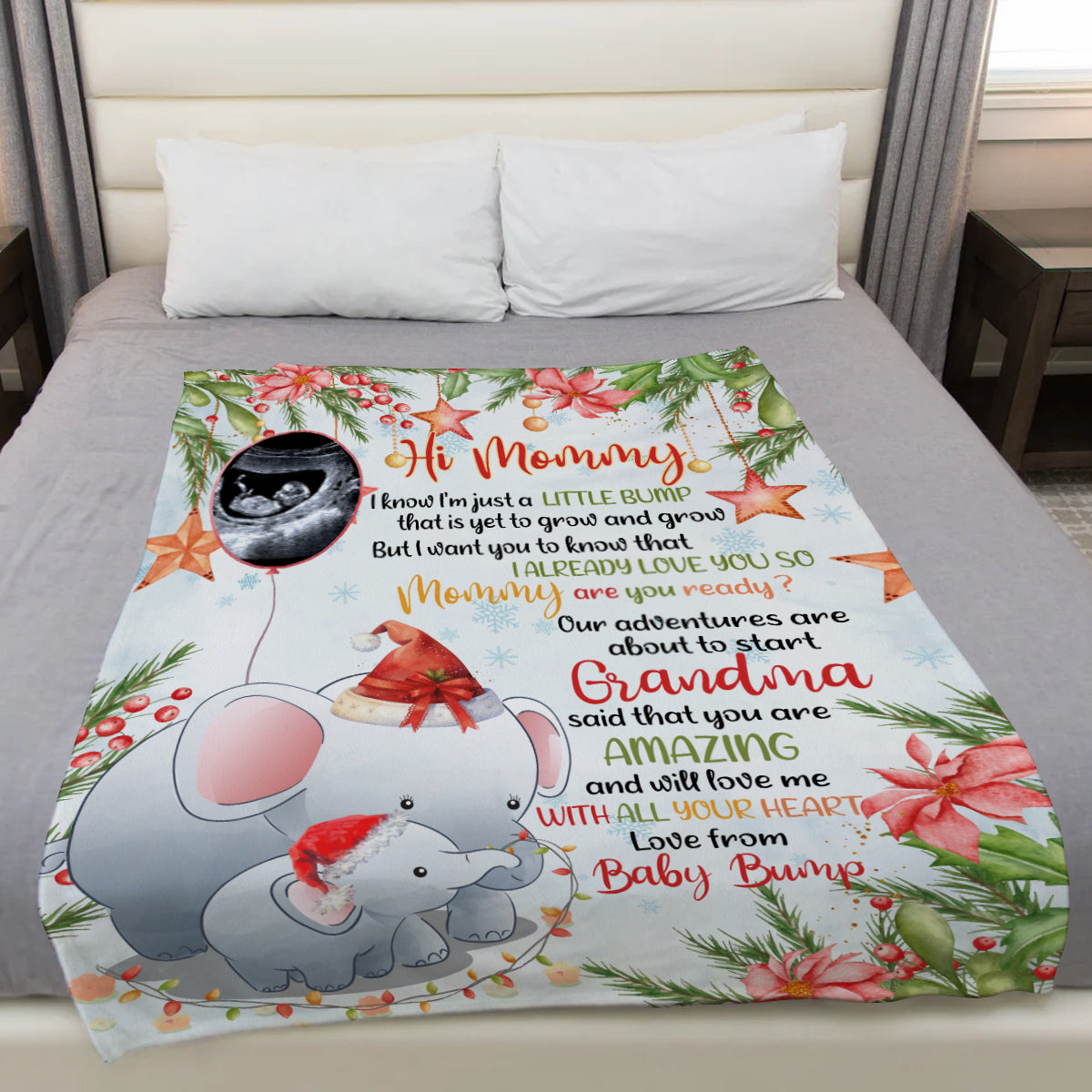 Elephant Pregnancy Announcement Baby Blanket, Ultrasound Baby Reveal Gifts For 1st Time Parents, Cozy Fleece Blanket For New Mom New Dad Keepsake, Expecting Mom Christmas Presents