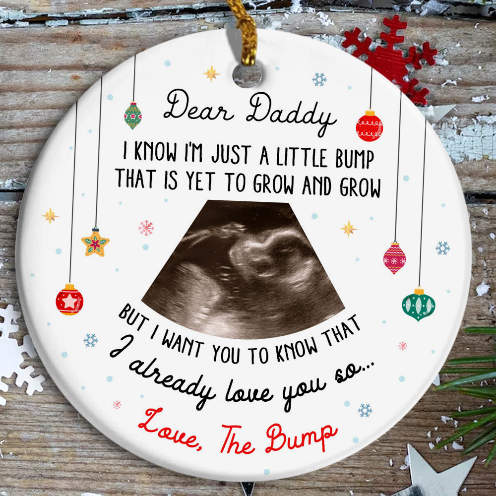 Dear Daddy Ultrasound Ornament, Love The Bump Gift Personalized Sonogram Christmas Ornament, Pregnancy Reveal For Dad, New Dad Xmas Keepsake