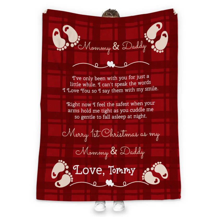 Personalized Blanket For Future Mom Dad From Grandparents Gifts For New Parents Happy First Christmas 1St Xmas As Daddy & Mommy Custom Name Fleece Sherpa Blanket Gifts For Christmas