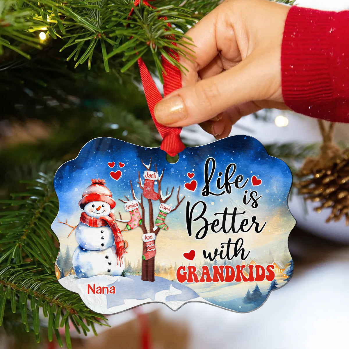 Gifts For Grandparents, Cute Stock Tree Life Is Awesome With Grandkids, Personalized Christmas Ornament, Gifts For Mimi From Grandkids, Xmas Tree Hanging Keepsake Medallion Aluminum