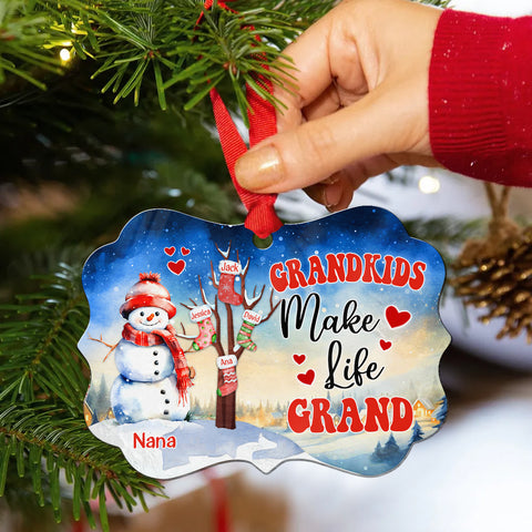 Gifts For Grandma, Cute Stocking In Xmas Tree Grandkids Make Life Grand, Personalized Christmas Ornament, Gifts For Gigi From Grandkids, Xmas Tree Hanging Medallion Aluminum Ornament