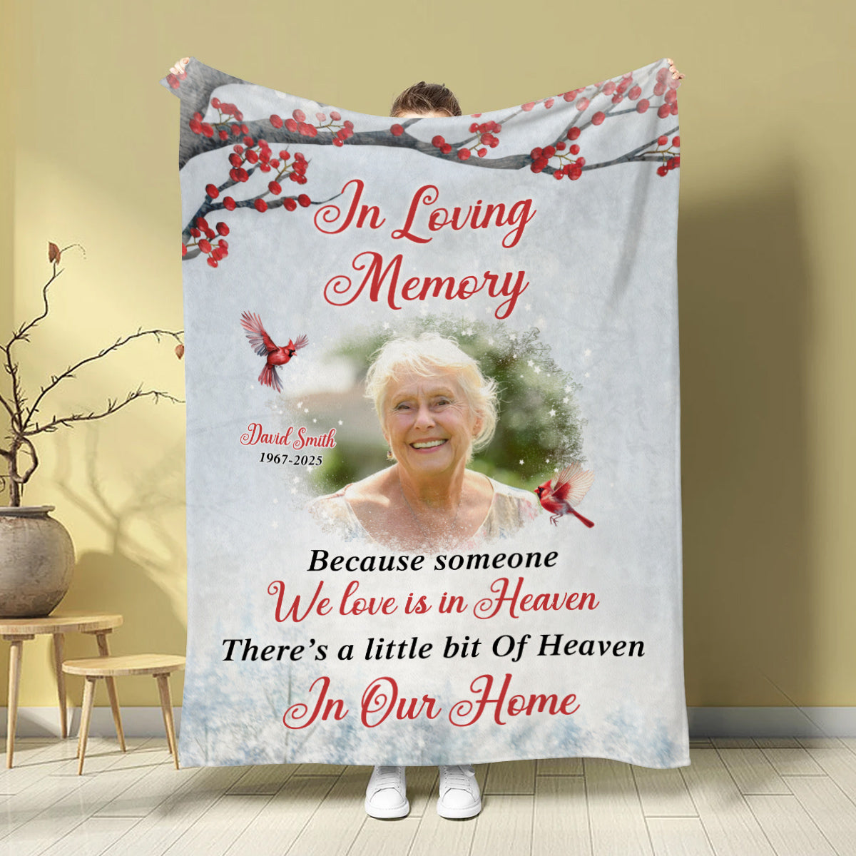 Sympathy Gifts, Memorial Blanket With Photo, Loving Memory Because Someone We Love Is In Heaven Condolence Gifts Anniversary