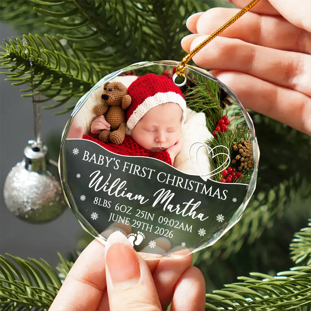 Family Gifts, Baby's First Christmas Circle Glass Ornament, Newborn Holiday Decoration, Newborn Keepsake, Custom Holiday Glass Tree Ornament, Gifts For New Siblings Baby Children