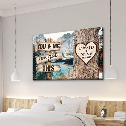 You & Me, We Got Rustic Wood Sign And Tree Heart Design, Personalized Canvas Wall Art, Gifts For Him Her From Darling, Poster Prints Wall Decor, Gifts For Valentine Anniversary