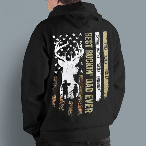 Personalized T-Shirt For Dad Father From Son Daughter Gifts For Daddy Buckin Dad Ever Hunting Lovers Deer Camo Flag Custom Name Short Sleeve Tops Tee Shirt For Birthday Fathers Day