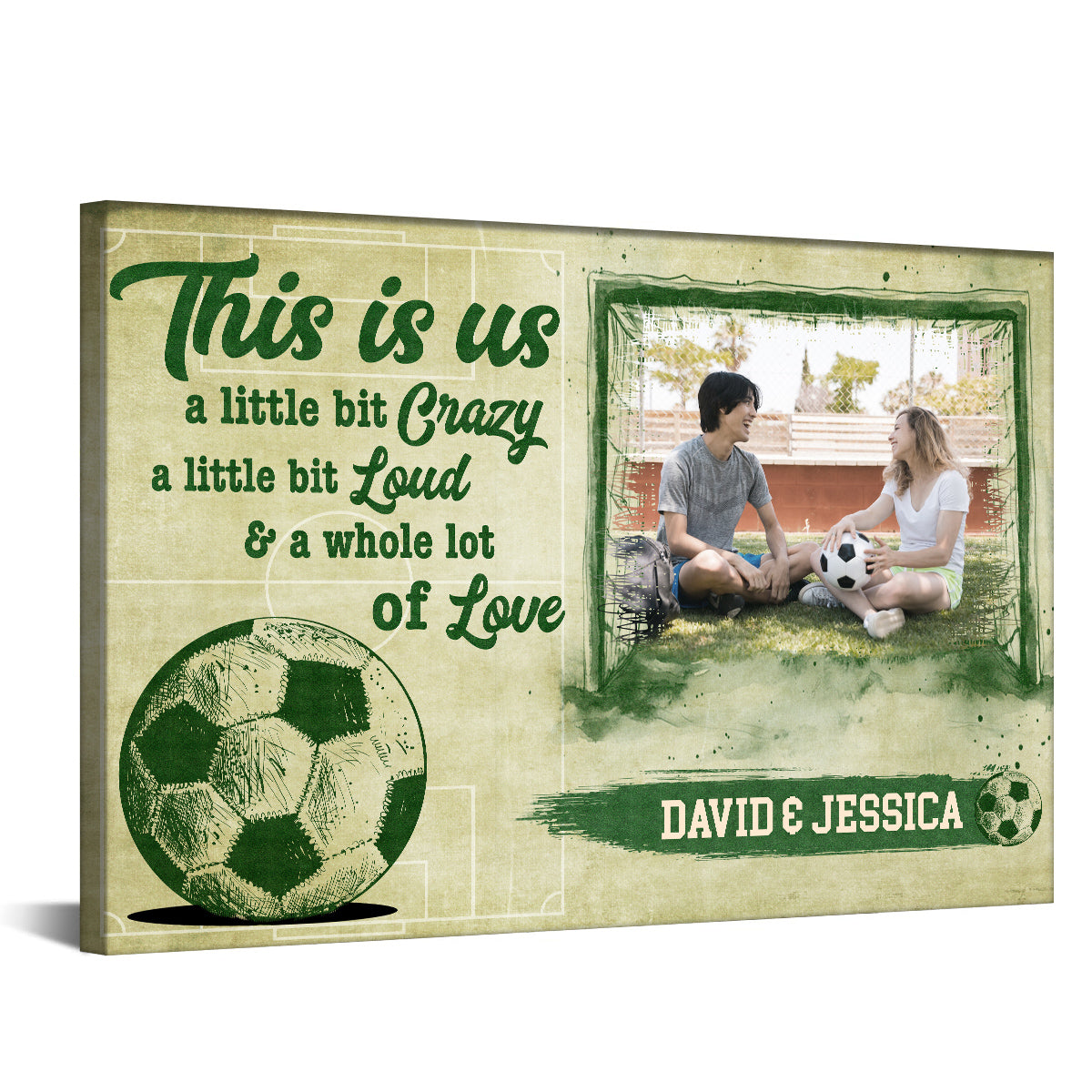 Personalized Name Soccer Couple Poster Canvas Print, A Little Bit Loud & A Whole Lot Of Love Quote, Sports Theme Wall Art, Personalized Canvas Wall Art, Gifts For Him Her Couple Love