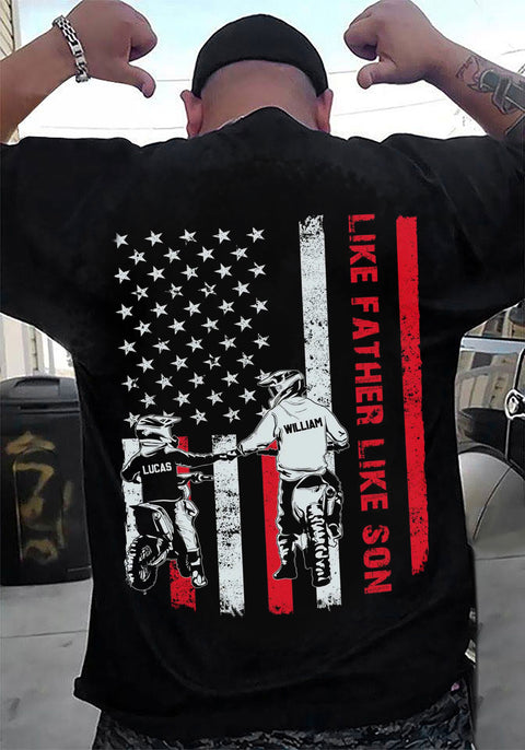 Personalized T-Shirt For Daddy From Children Gifts For Dad Like Father Like Son Like Daughter Motocross Biker Flag Back Side Printed Custom Name Short Sleeve Tops Tee Shirt