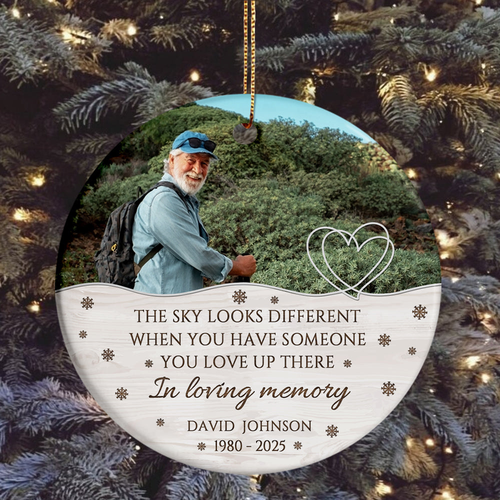 Sympathy Gifts, Memorial Ornament, The Sky Looks Different When You Have Someone You Love Up There Ceramic/ Plastic Circle Ornament For Loss Of Mom Dad, Xmas Tree Decoration