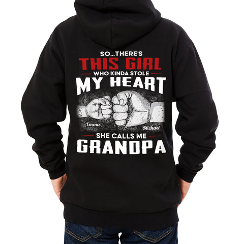 Personalized T-Shirt For Papa From Granddaughter Grandson Girl Who Kinda Stole Heart Custom Name Grandpa Gifts Ideas Short Sleeve Tops Tee Shirt For Men Family On Birthday Xmas Fathers Day