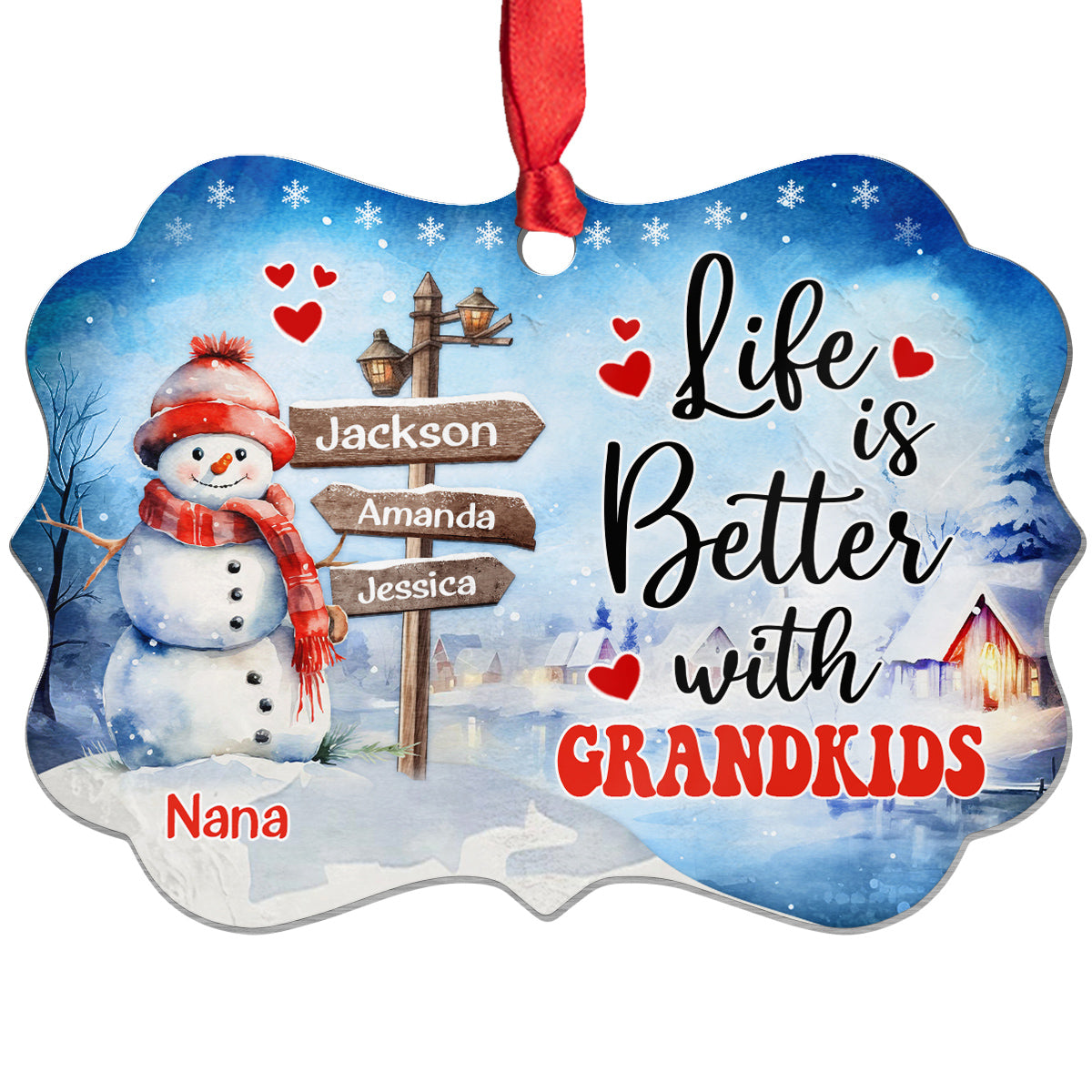 Gifts For Grandma, Cute Xmas Winter Street Sign Life Is Awesome With Grandkids, Personalized Christmas Ornament, Gifts For Nana From Grandkids, Xmas Tree Hanging Medallion Aluminum