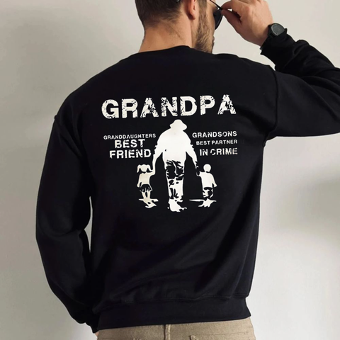Grandpa Back Print T Shirt, Granddaughters B*St Friend Grandsons B*St Partner In Crime Shirt, Grandfather Gift, Fathers Day Gift For Men, Unisex Crewneck Pullover Tee, Classic Streetwear