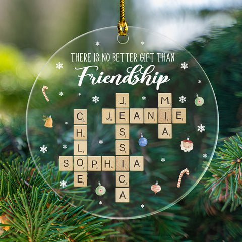 Friendship Acrylic Ornament, Personalized Scrabble Name Ornament, Custom Friends Gift, Christmas Clear Round Keepsake, Best Friend Gift