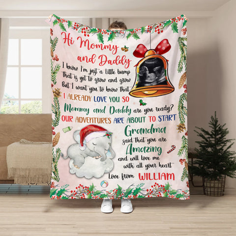 New Parents Gifts, Baby Ultrasound In Bell And Elephant Mommy And Daddy Are You Ready Our Adventures Blanket, Gifts For New Parents, Fleece Sherpa Blanket, New Parents Blanket
