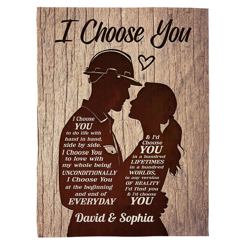 Engineer & His Girlfriend/ Wife Silhouette Vintage I'd Find You & I'd Choose You, Personalized Blanket, Gifts For Him Her From Honey, Custom Fleece Sherpa Blanket, Gifts For Valentines