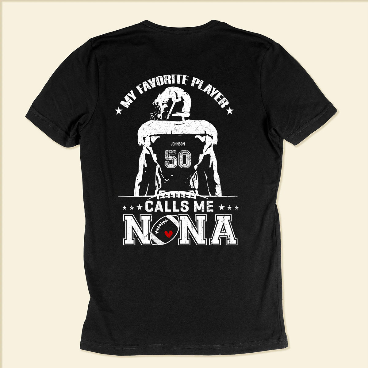 Personalized T-Shirt For Mimi From Grandson Football Gifts My Favorite Player Calls Me Nana Cheer Football Family Member Custom Title Number Short Sleeve Tops Tee Shirt For Women Fan