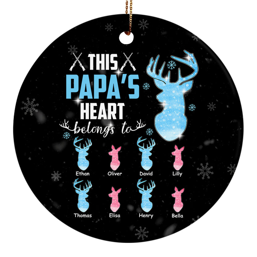 Gifts For Grandpa, This Papa's Heart Belongs To Grandkids Deer Bulk Doe, Personalized Christmas Ornament, Gifts For Hunting Lovers Papa From Kids, Xmas Tree Decor, Gifts For Christmas
