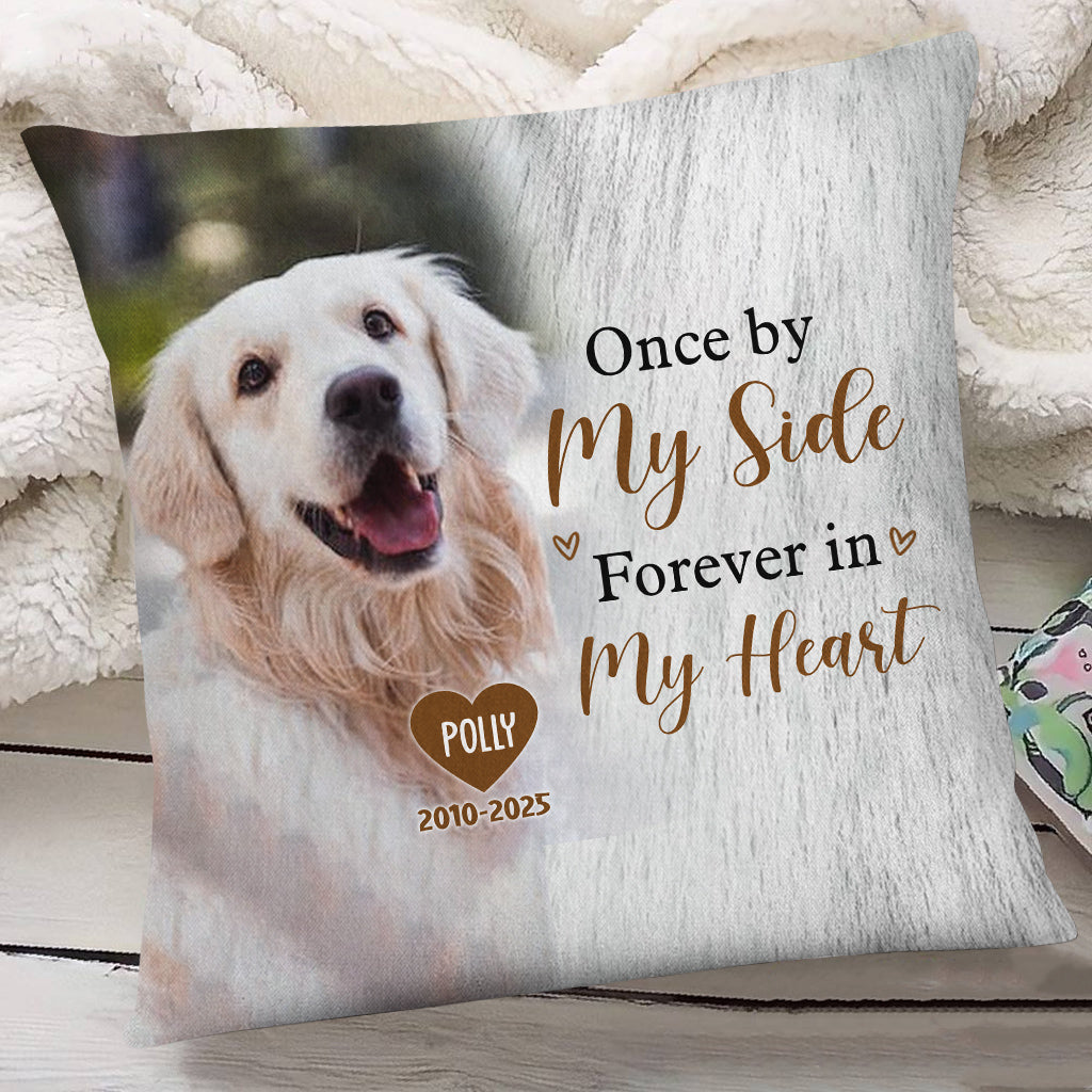 Pet Bereavement Gifts, Once By Side Forever In Heart Upload Memorial Pet Photo, Personalized Memorial Pillow, Gifts For Loss Of Doggy, Sofa Couch Remembrance