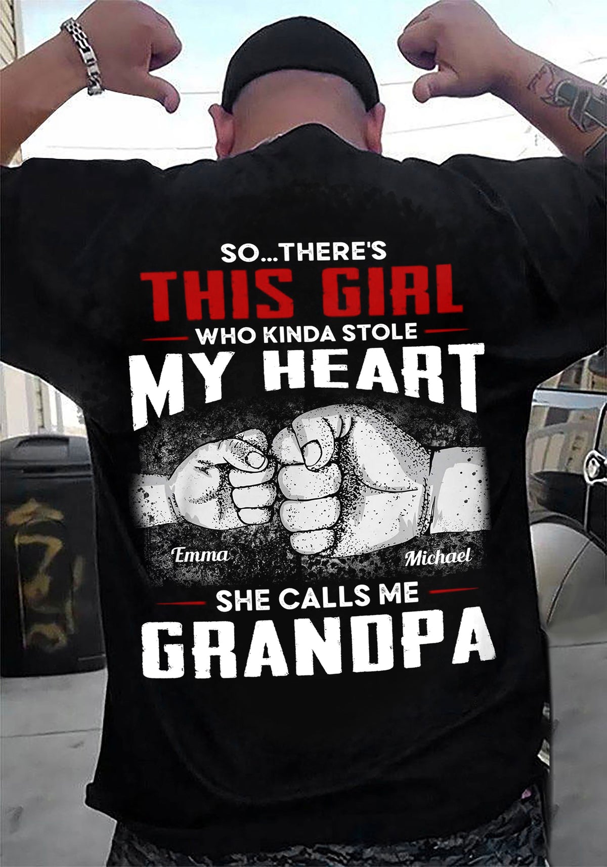 Personalized T-Shirt For Papa From Granddaughter Grandson Girl Who Kinda Stole Heart Custom Name Grandpa Gifts Ideas Short Sleeve Tops Tee Shirt For Men Family On Birthday Xmas Fathers Day