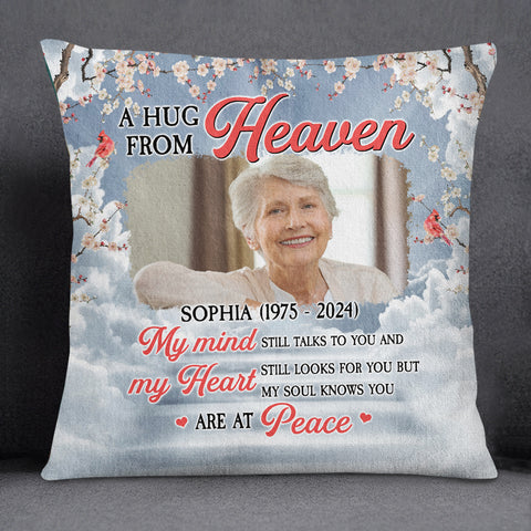 Memorial Gifts, Personalized Memorial Square Pillow, My Mind Still Talks Heart Looks For You, Gifts For Loss Of Mom Grandma, Sofa Couch Cushion, Memorial Gifts For Anniversary Birthday