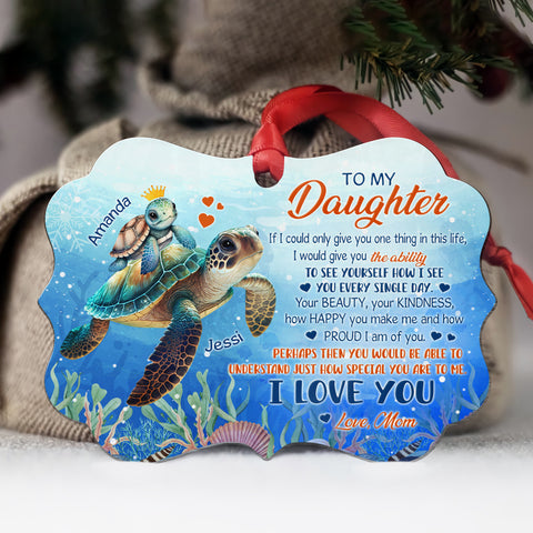 Daughter Gifts, Sea Turtle How Happy You Make Me Hand How Proud I Am Medallion Aluminum Ornament For Girls Babies From Mom Mother, Xmas Tree Decor, Gifts For Birthday Xmas Keepsake