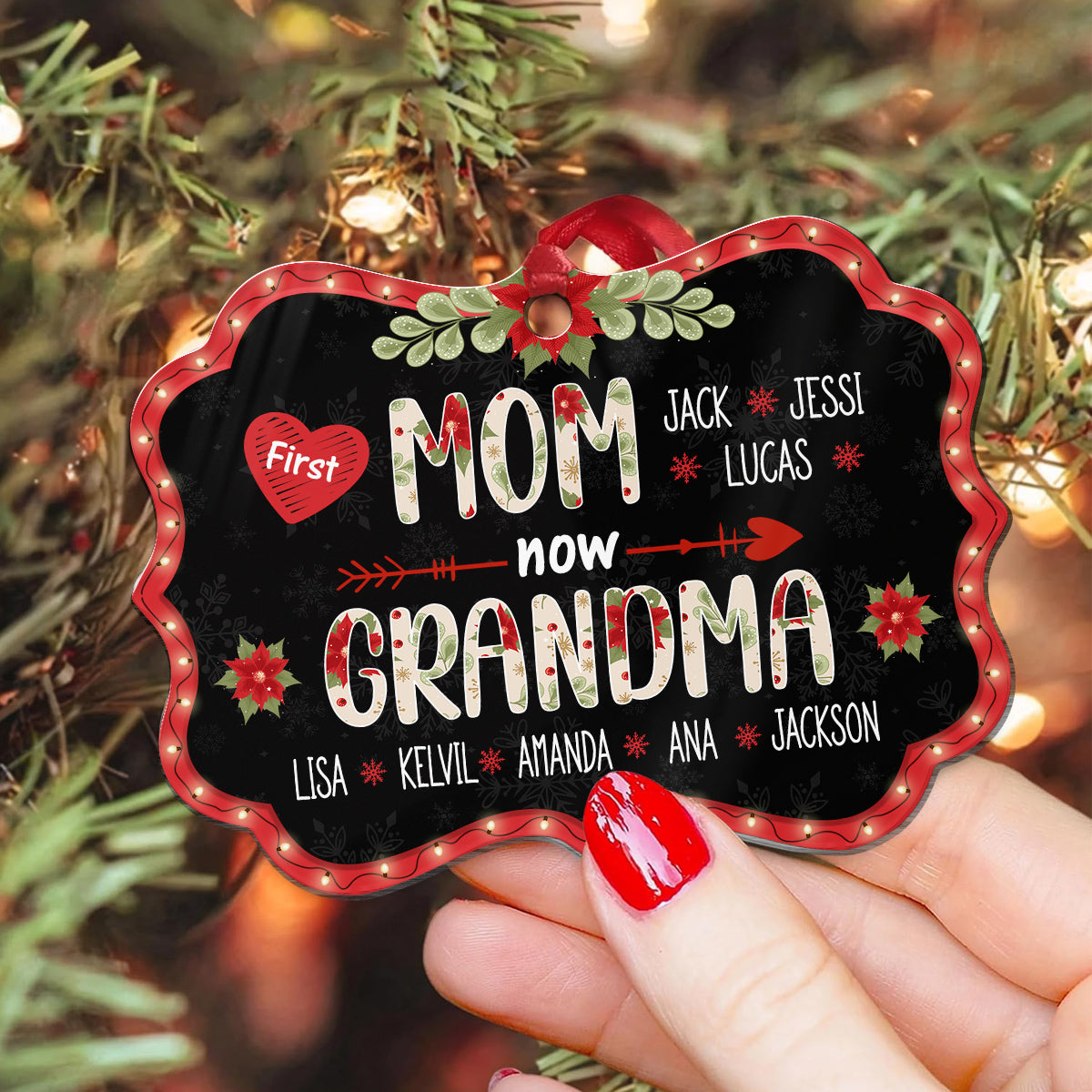 First Mom Now Grandma Ornament, Personalized Grandkids Names Christmas Gift, New Grandma Pregnancy Reveal Gift, Custom Holiday Keepsake