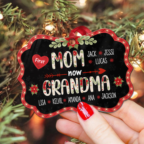 First Mom Now Grandma Ornament, Personalized Grandkids Names Christmas Gift, New Grandma Pregnancy Reveal Gift, Custom Holiday Keepsake