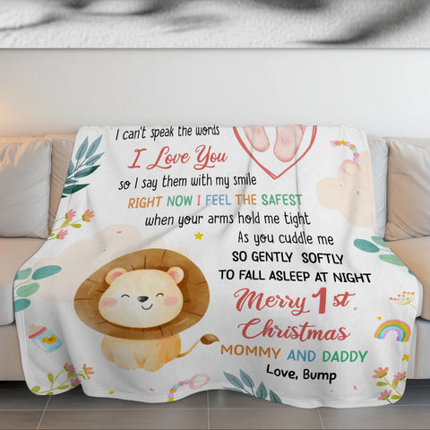 Merry 1st Christmas Mommy Daddy I've Only Been With You A While Footprint Baby Lion, Personalized Blanket, Gifts For New Parents, Fleece Sherpa Blanket, New Parents Xmas Christmas