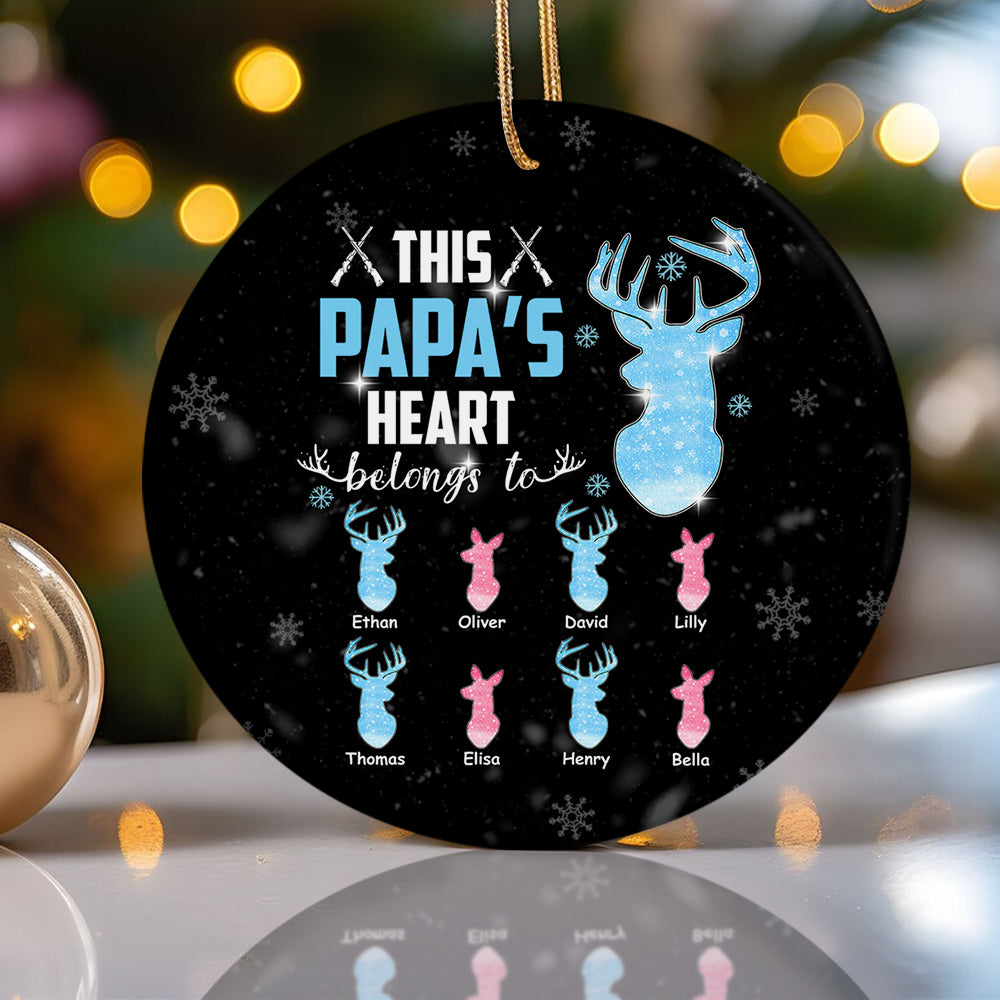 Gifts For Grandpa, This Papa's Heart Belongs To Grandkids Deer Bulk Doe, Personalized Christmas Ornament, Gifts For Hunting Lovers Papa From Kids, Xmas Tree Decor, Gifts For Christmas