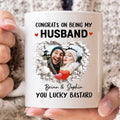 Congrats On Being My Husband You Lucky Bastard Funny Break Wall Heart Photo Couple, Personalized Coffee Mug With Photo, Gifts For Him Her Honey, Ceramic 11 15oz Cup, Gifts For Valetine