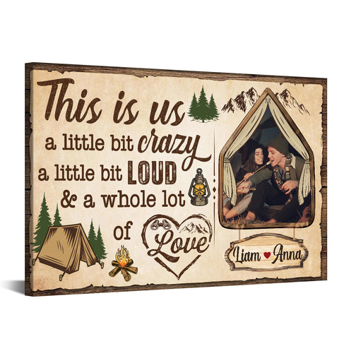 Rustic Tent Camping Couple Canvas Print, A Whole Lot Of Love Wording, Personalized Name Cabin Home Decor Canvas Wall Art, Gifts For Him Her Poster Prints Decor, Gifts For Valentine