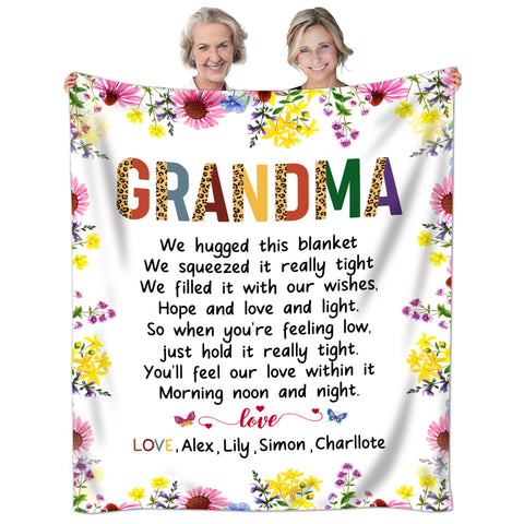 Grandma Family Blanket, Floral Frame Poem Message, Butterflies Accents, Comfort Theme, Personalized Name Option, Personalized Blanket, Gifts For Nana From Grandkids, Custom Fleece