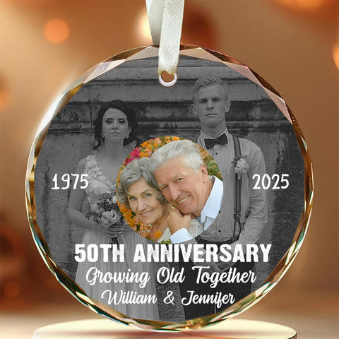 50th Anniversary Growing Old Together Glass Ornament, Then And Now Photo Keepsake, Wedding Memory Decor, Gifts For Parents Family Him Her, Xmas Tree Decor, Gifts For Valentine