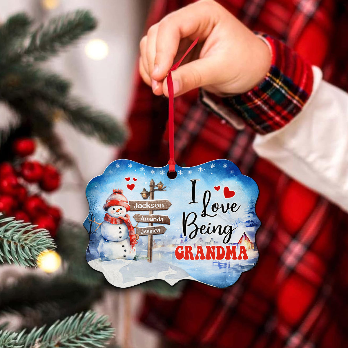 Gifts For Grandma, Cute Xmas Winter Street Sign I Love Being Grandma, Personalized Christmas Ornament Gifts For Grandparent From Grandchildren Medallion Aluminum Ornament Women Keepsake