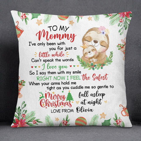 Personalized Square Pillow For New Mom From Newborn Baby Family Pregnancy Gifts Cute Sloth I've Only Been With You Xmas Decor Custom Name Double Sided Sofa Couch Cushion On Christmas