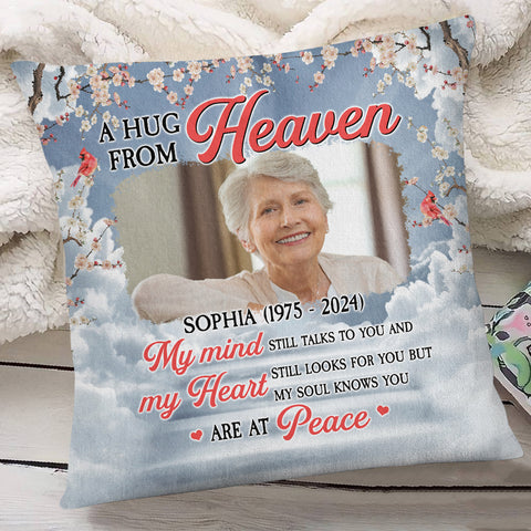Memorial Gifts, Personalized Memorial Square Pillow, My Mind Still Talks Heart Looks For You, Gifts For Loss Of Mom Grandma, Sofa Couch Cushion, Memorial Gifts For Anniversary Birthday