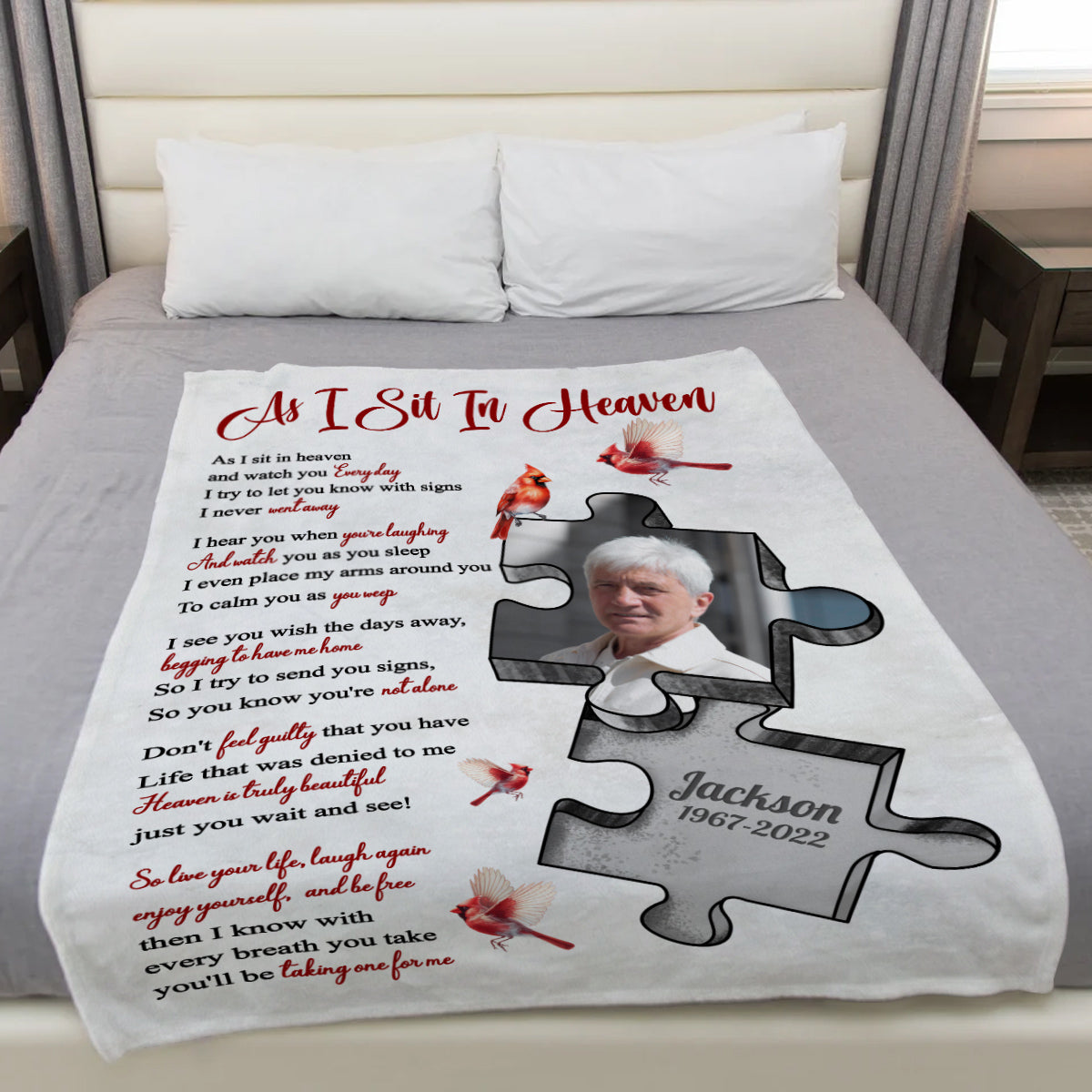 Sympathy Gifts, Memorial Blanket With Photo, Remembrance Blanket, Heaven Inspired, Memorial Keepsake, Heaven Watching Over Words, Symbolic Piece Silhouette With Photo, Loss Of Mom Dad