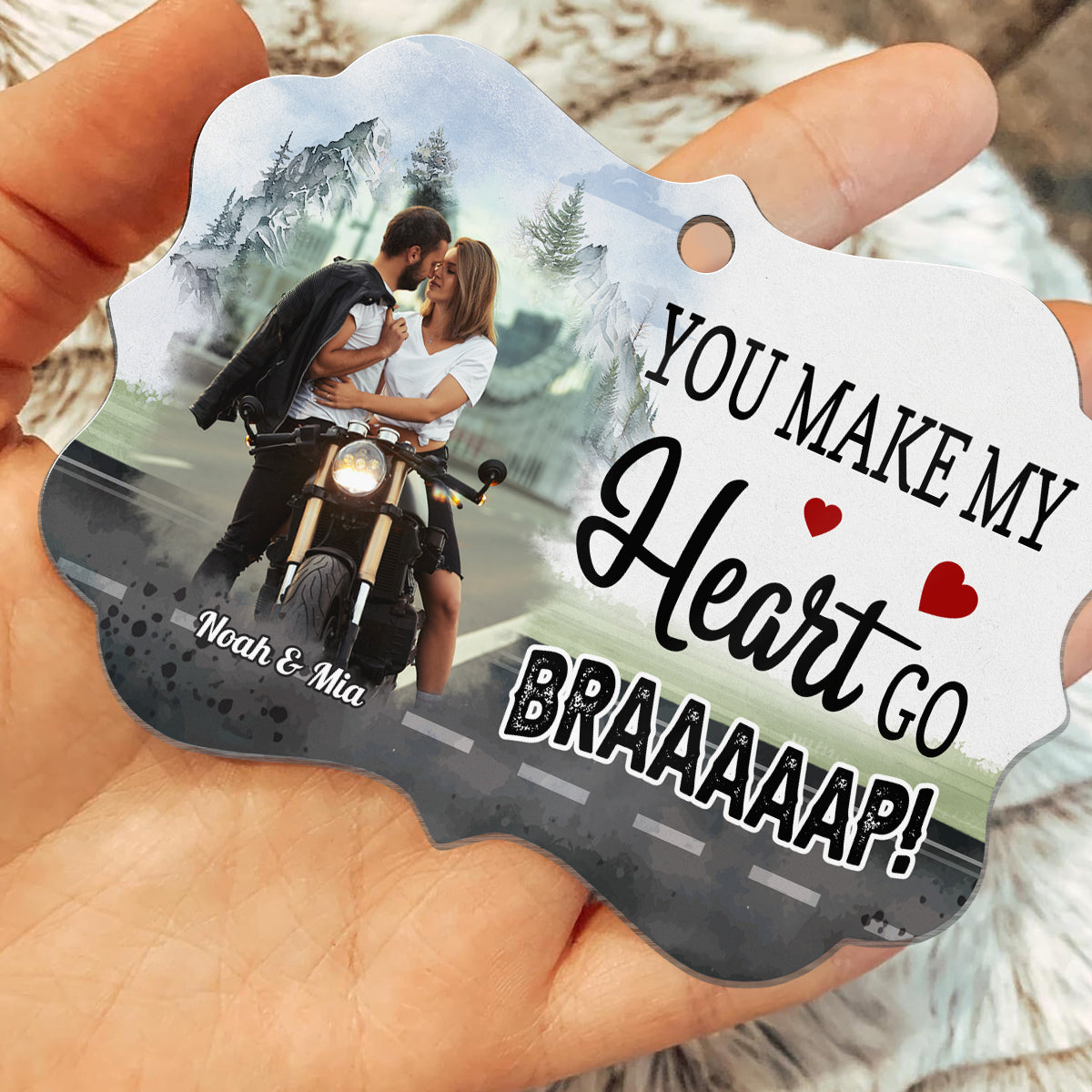 You Make My Heart Go Braaaap!, Motorcycle Couple Ornament, Romantic Biker Love Quote, Personalized Names, Adventure Love Decor Gifts For Him Her , Xmas Tree Decor, Gifts For Valentine