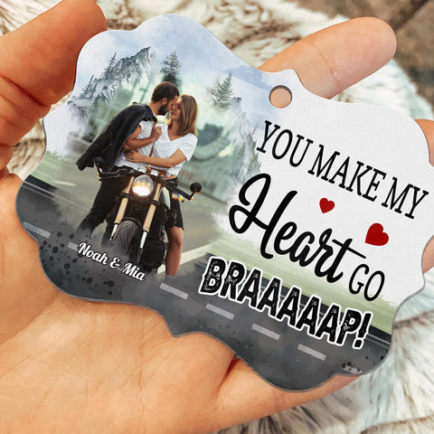 You Make My Heart Go Braaaap!, Motorcycle Couple Ornament, Romantic Biker Love Quote, Personalized Names, Adventure Love Decor Gifts For Him Her , Xmas Tree Decor, Gifts For Valentine