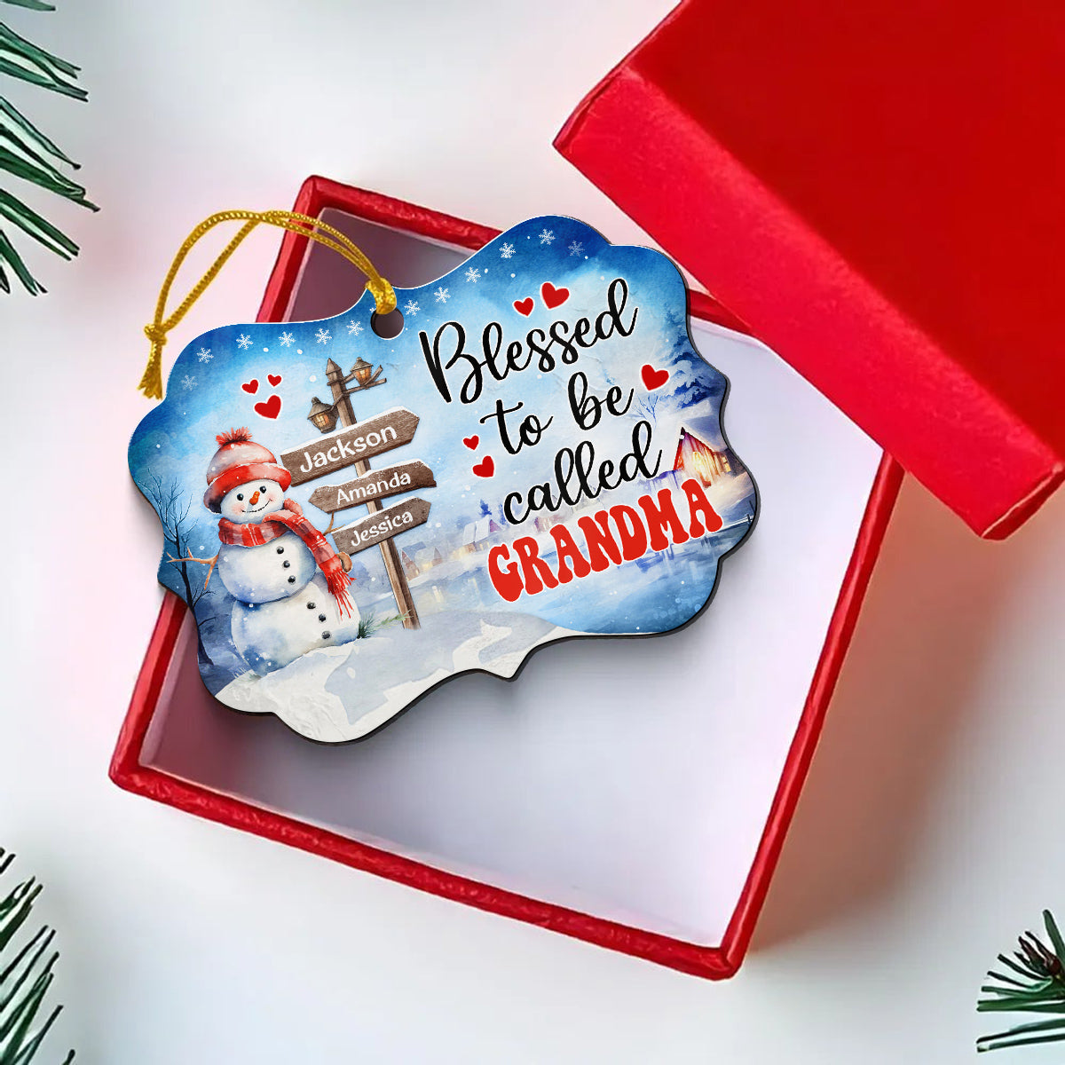 Grandma Gifts, Blessed To Be Called Grandma Cute Xmas Winter Street Sign, Personalized Christmas Ornament, Gifts For Nanny From Grandkids, Xmas Tree Decor Medallion Aluminum Ornament