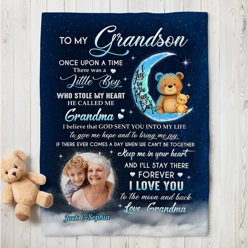 I Believe That God Sent You Bear Photo, Personalized Fleece Sherpa Blanket, Gifts For Grandson From Grandma Gifts For Xmas