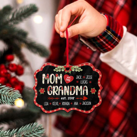 Mom Grandma Ornament, Personalized EST. Years, Custom Grandkids Names Christmas Gift, Holiday Family Established Year Ornament Keepsake