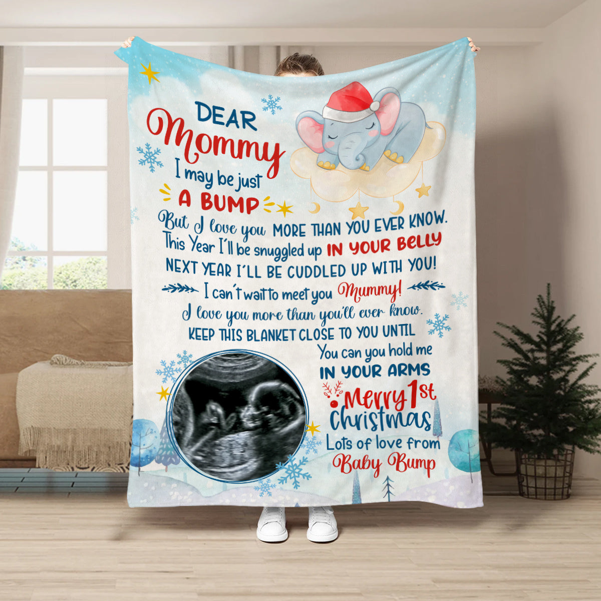 Mom To Be Gifts, This Year I'll Snuggled Up In Your Belly Elephant Sonogram Picture, Personalized Blanket, Gifts For 1st Time Mom, Fleece Sherpa, New Mom Blanket, Gifts For Christmas
