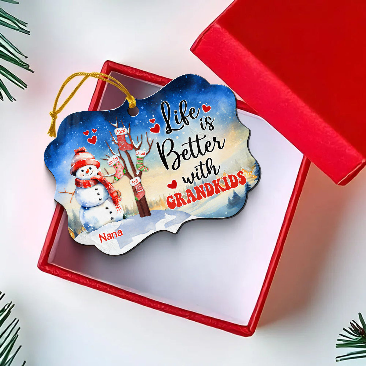Gifts For Grandparents, Cute Stock Tree Life Is Awesome With Grandkids, Personalized Christmas Ornament, Gifts For Mimi From Grandkids, Xmas Tree Hanging Keepsake Medallion Aluminum