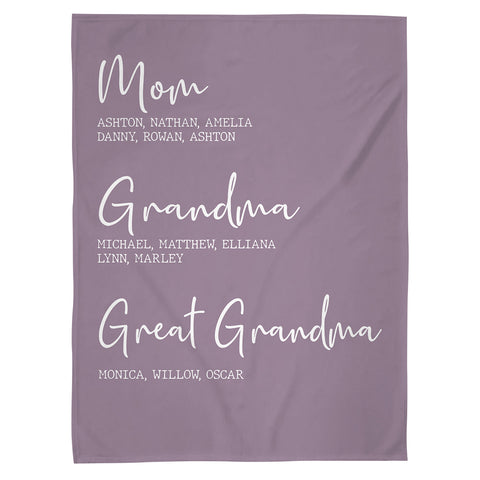 Grandma Gifts, Personalized Name Fleece Bedding Blanket, Mom Grandma Family Tree, Established Year Est Years And Names, Gifts For Nana From Grandkids, Custom Fleece Sherpa Blanket