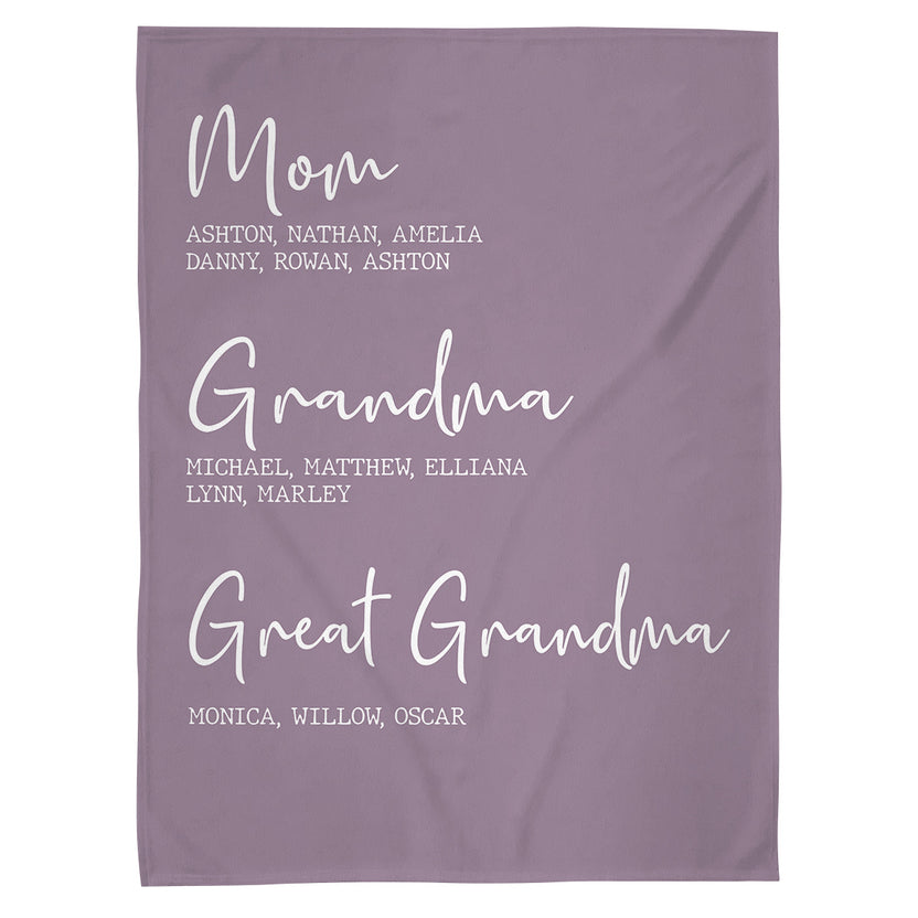 Grandma Gifts, Personalized Name Fleece Bedding Blanket, Mom Grandma Family Tree, Established Year Est Years And Names, Gifts For Nana From Grandkids, Custom Fleece Sherpa Blanket
